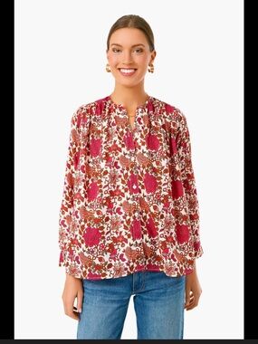 Mille Resort And Travel Florian Cotton Gauze Top Blouse Women’s Size M Floral